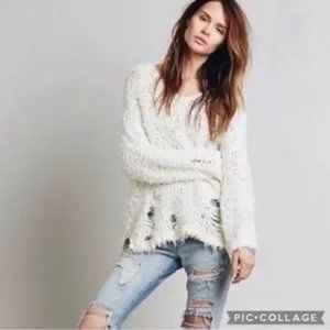 Free People “Up the Ladder” DistressedKnit Sweater